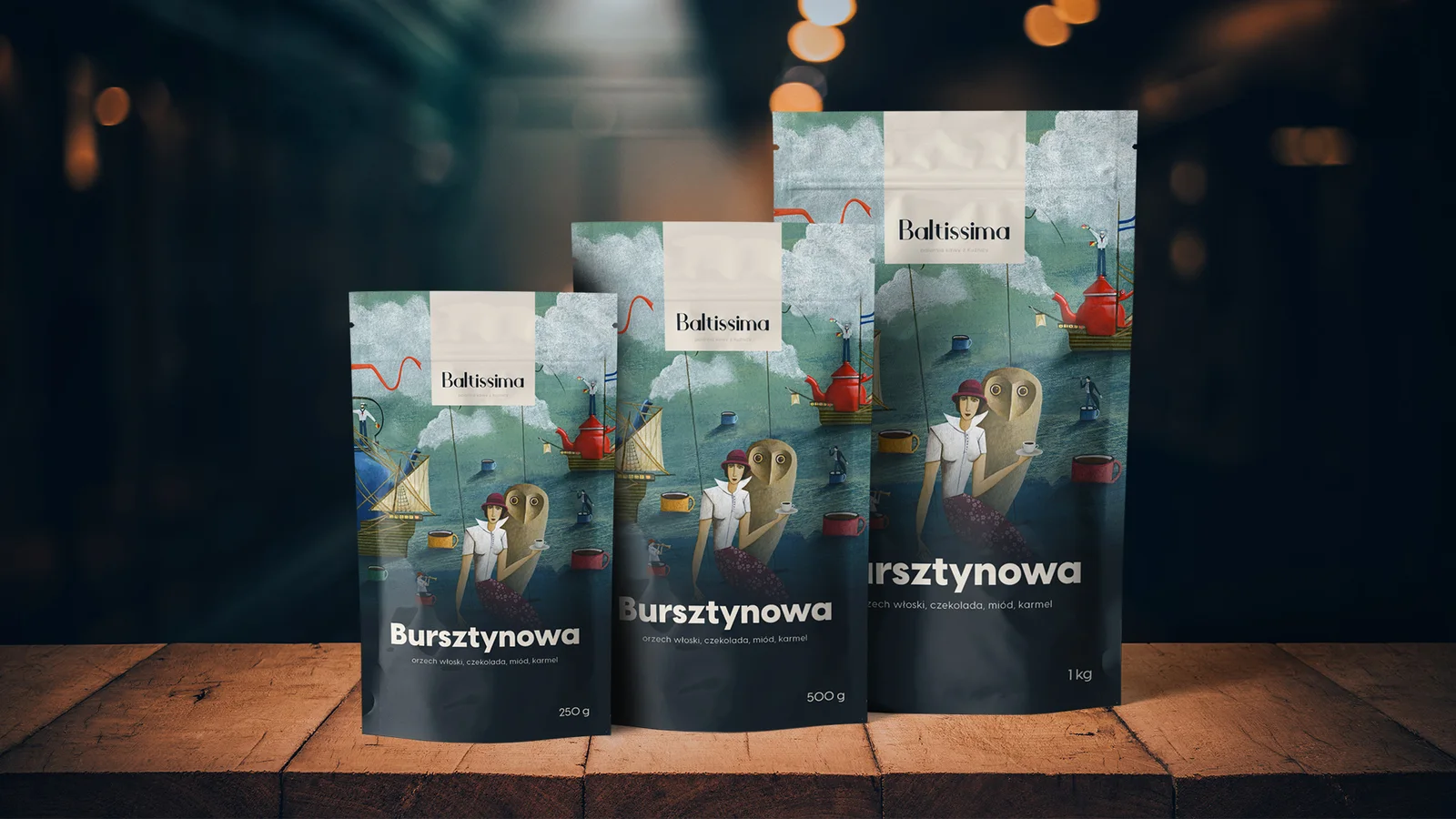 Three Bursztynowa packs in a photograph from the current Baltissima website